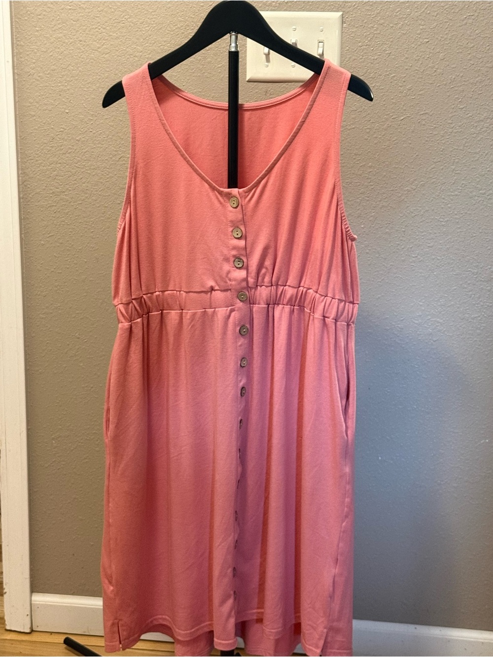 Chic Summer Coral Sleeveless Button Down Mini/knee length Dress